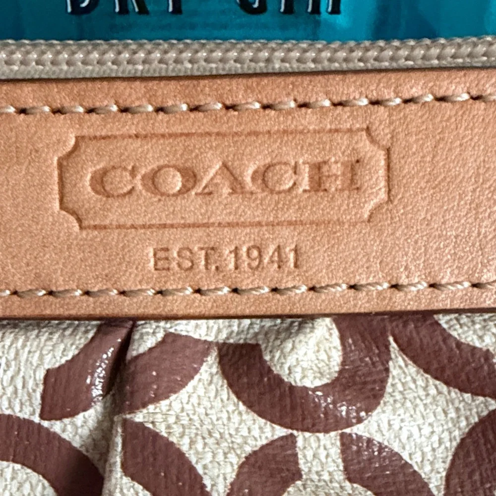 Coach Signature Brown and Cream Wristlet - Picture 2 of 8